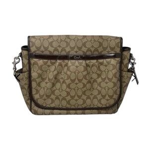 COACH Women’s Brown Beige Signature Print Adjustable Strap Baby Messenger Bag